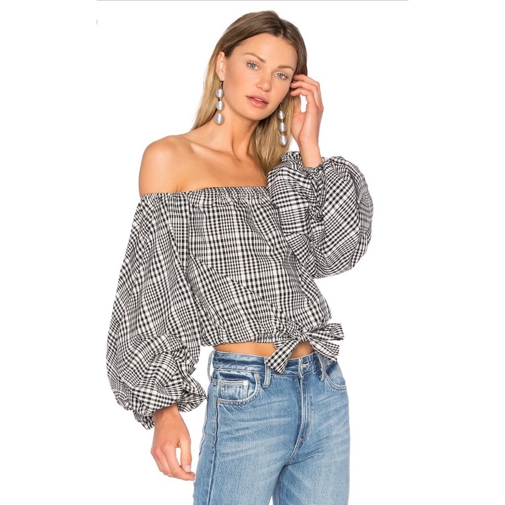 LOVERS + FRIENDS plaid Soto off shoulders top size XS